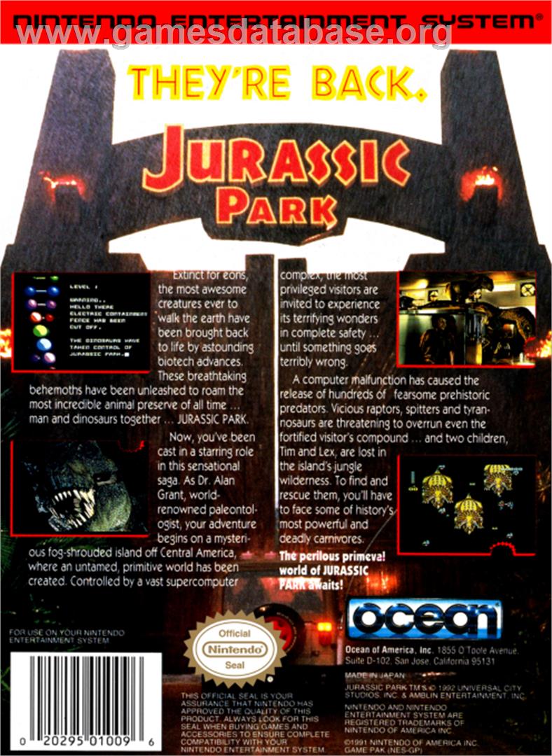 Jurassic Park - Nintendo NES - Artwork - Box Back