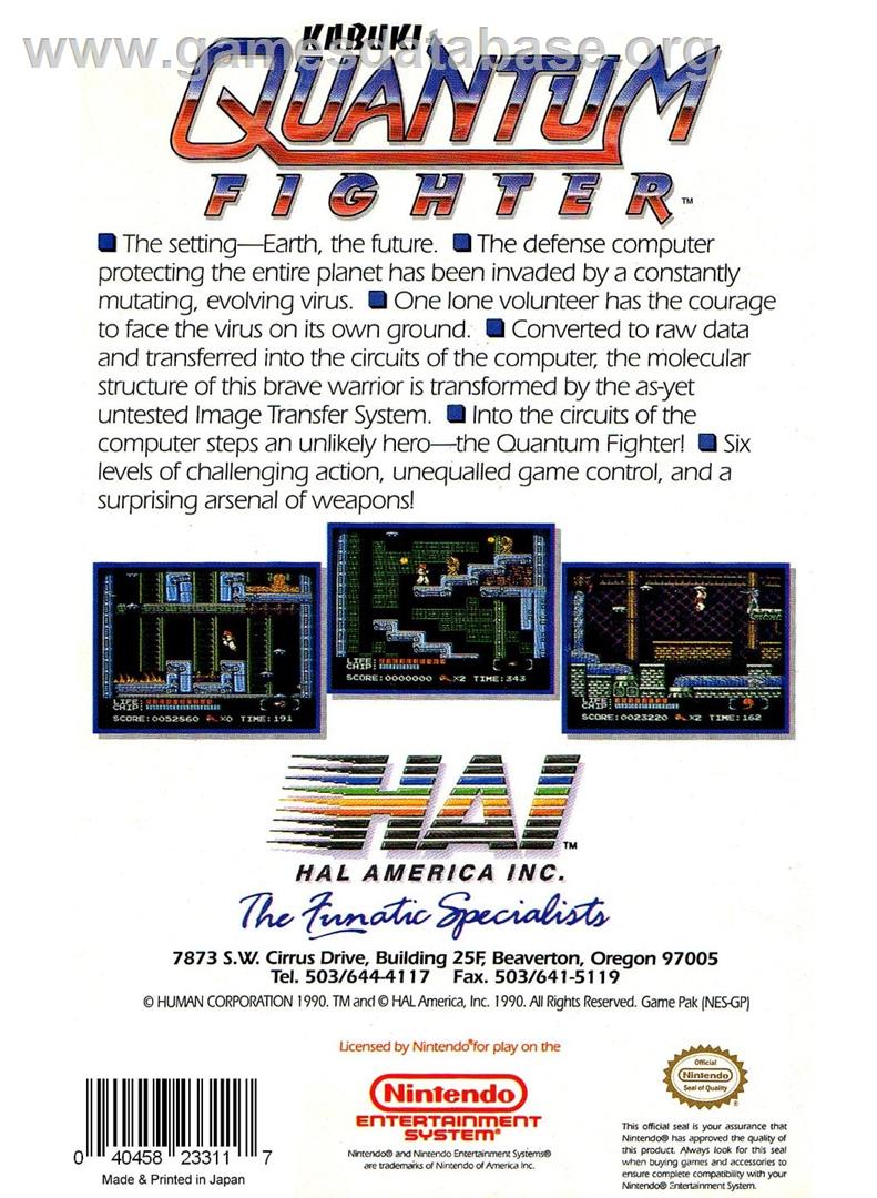 Kabuki Quantum Fighter - Nintendo NES - Artwork - Box Back