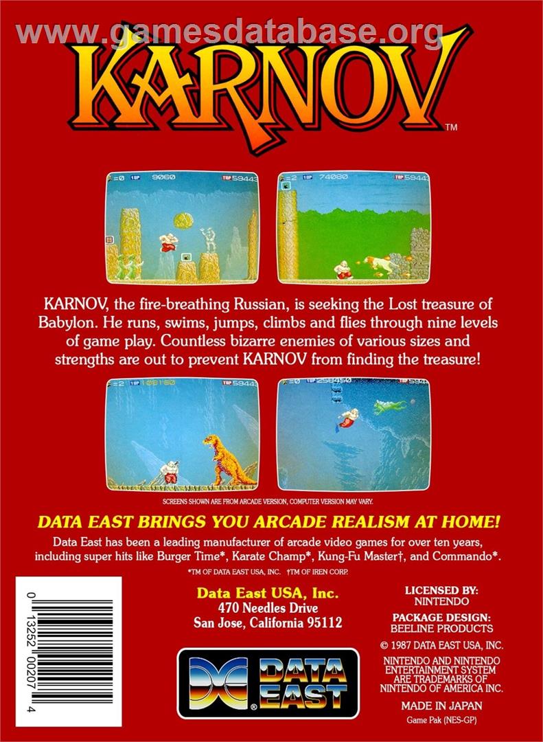 Karnov - Nintendo NES - Artwork - Box Back