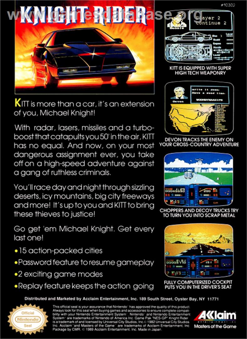 Knight Rider - Nintendo NES - Artwork - Box Back