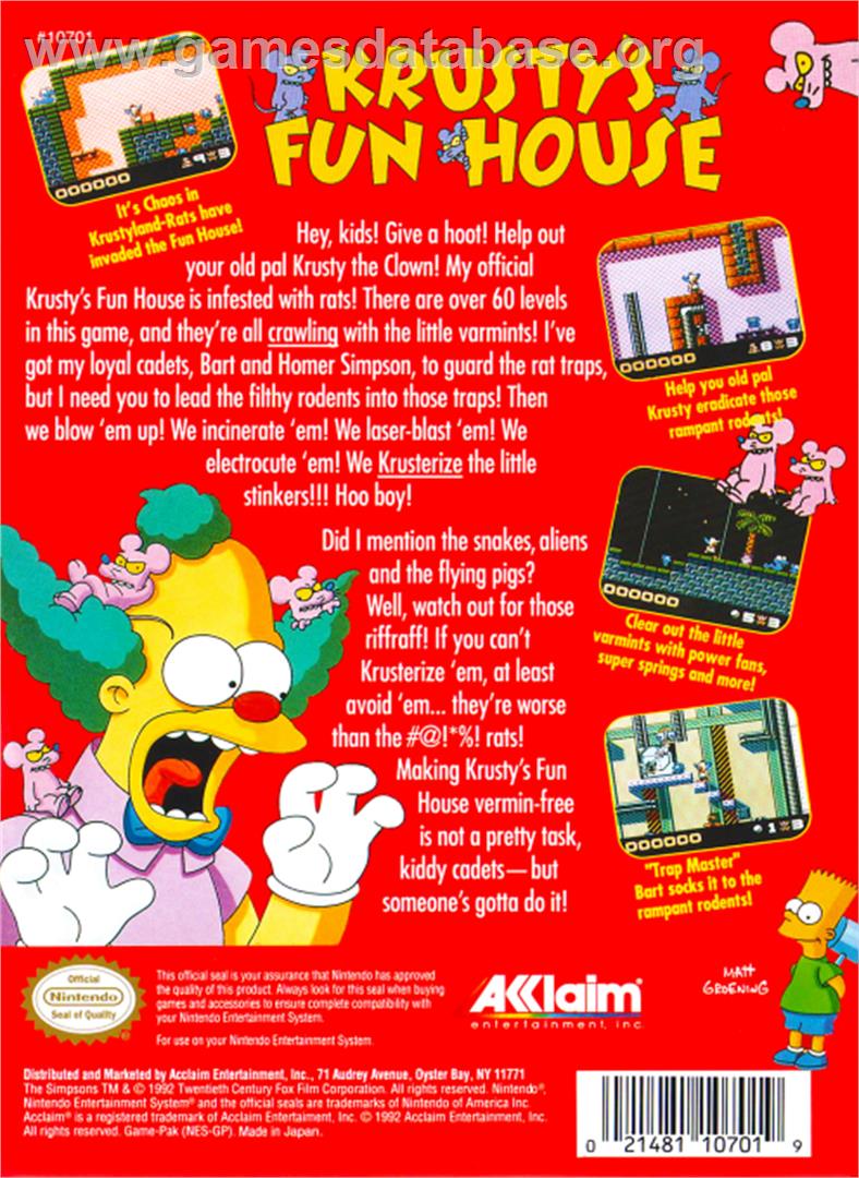 Krusty's Fun House - Nintendo NES - Artwork - Box Back