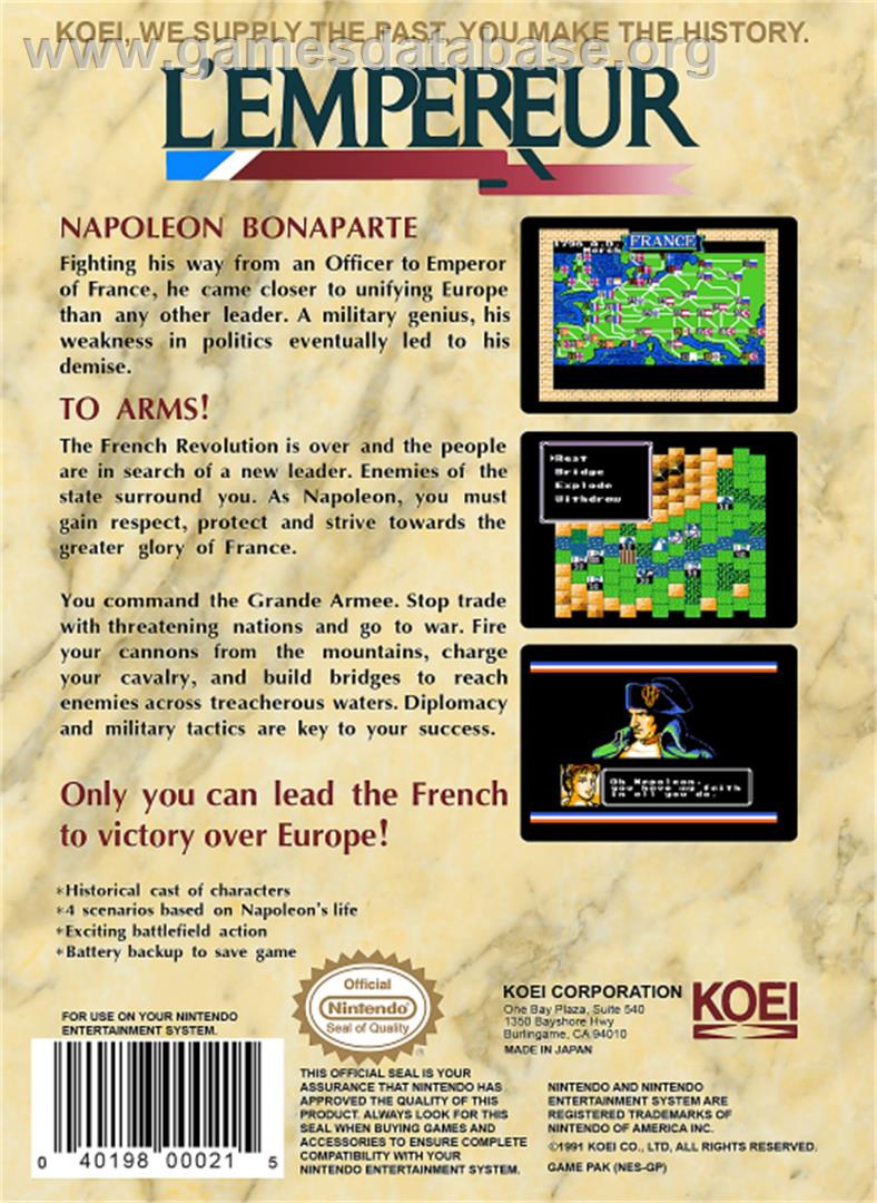 L'Empereur - Nintendo NES - Artwork - Box Back