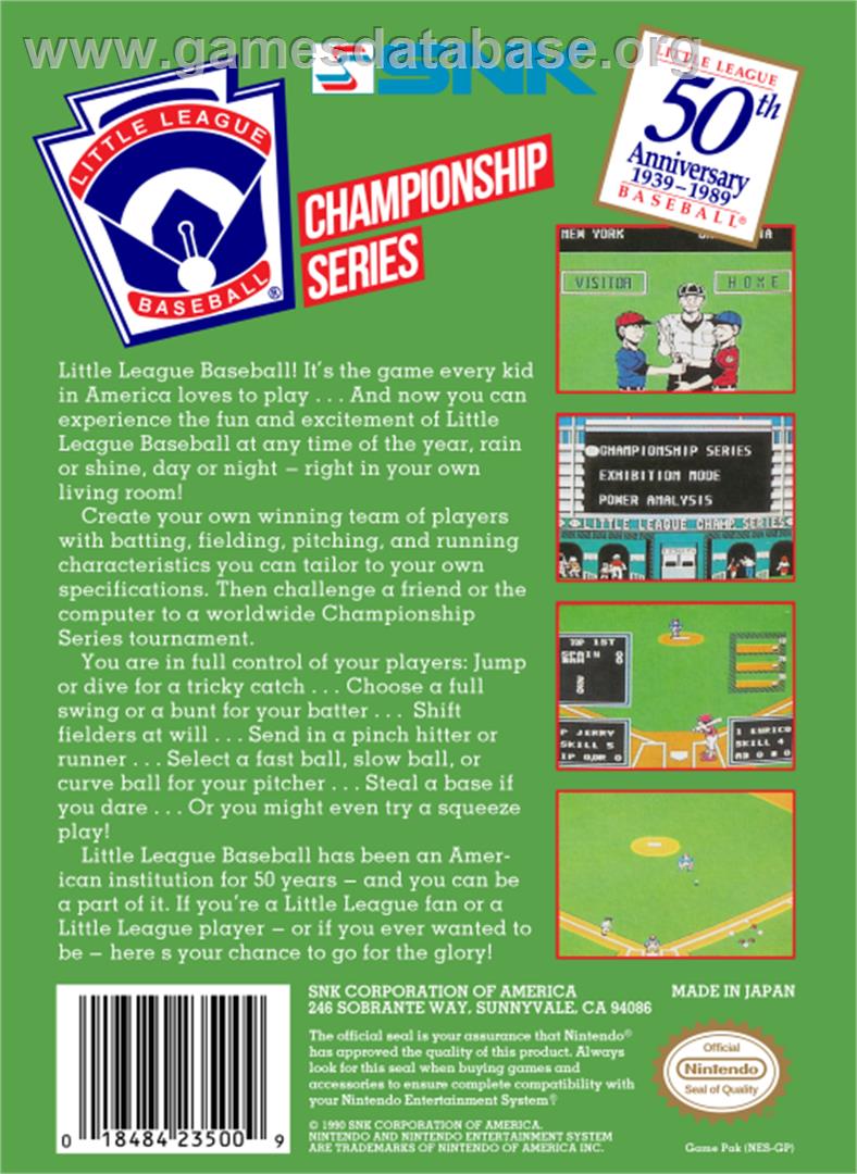 Little League Baseball Championship Series - Nintendo NES - Artwork - Box Back