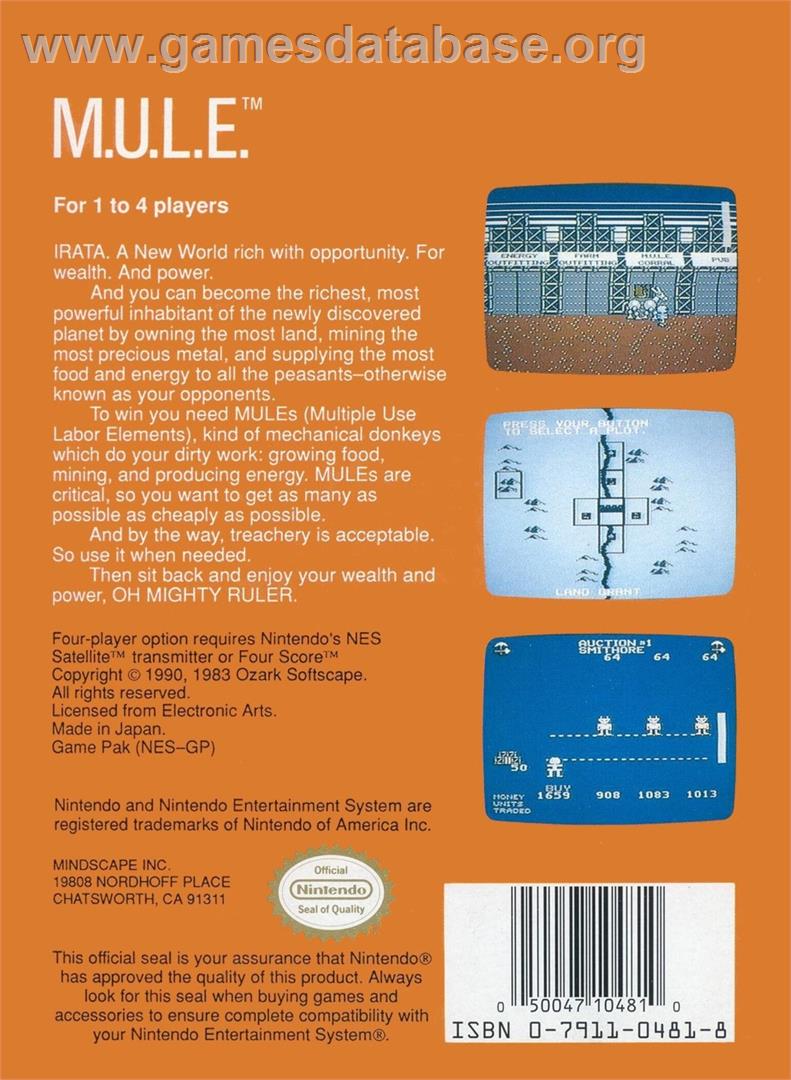 M.u.l.e. - Nintendo NES - Artwork - Box Back