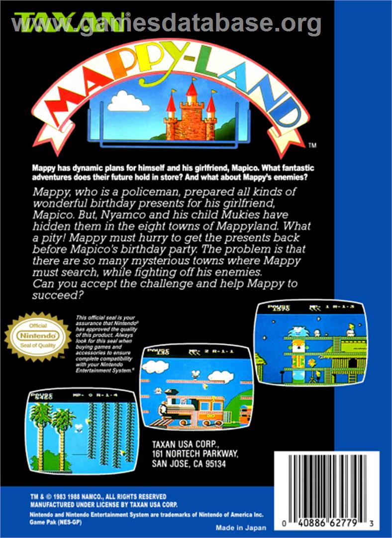 Mappy Land - Nintendo NES - Artwork - Box Back