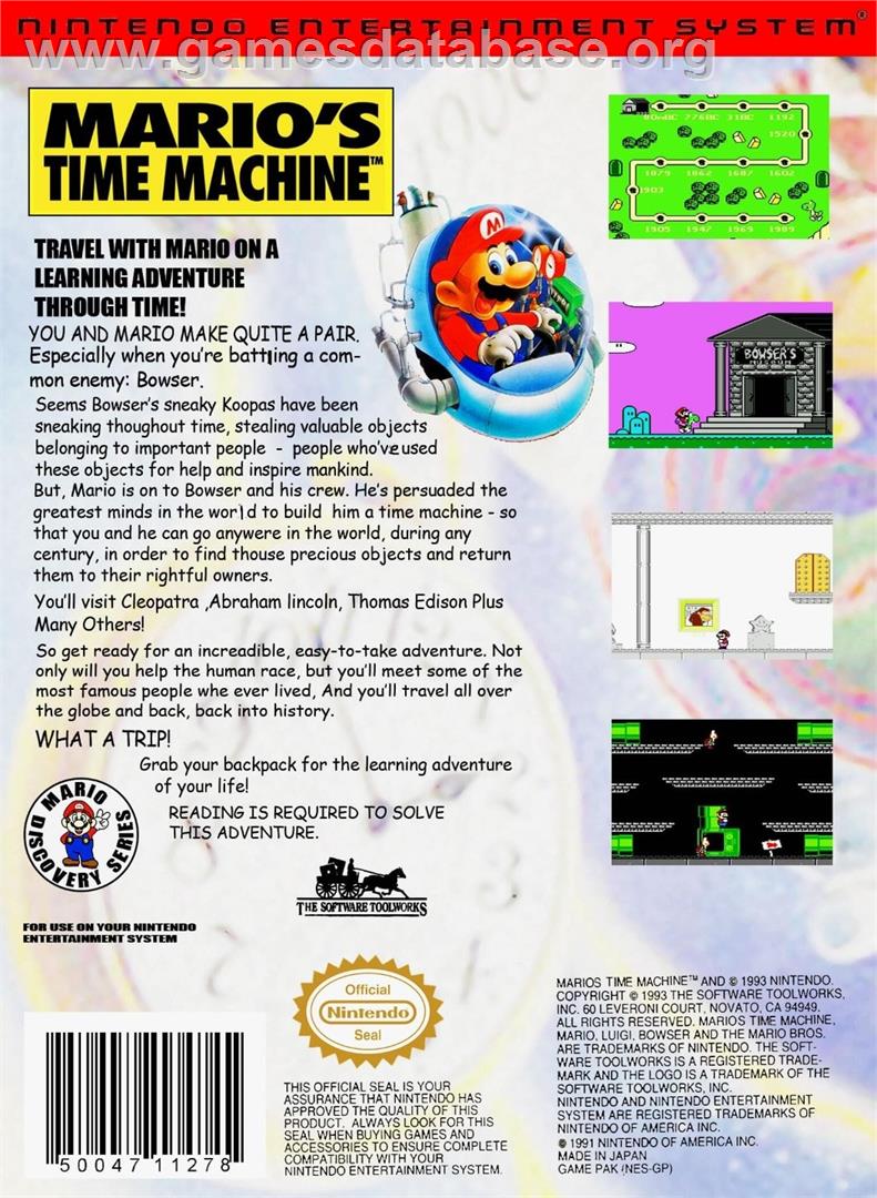 Mario's Time Machine - Nintendo NES - Artwork - Box Back