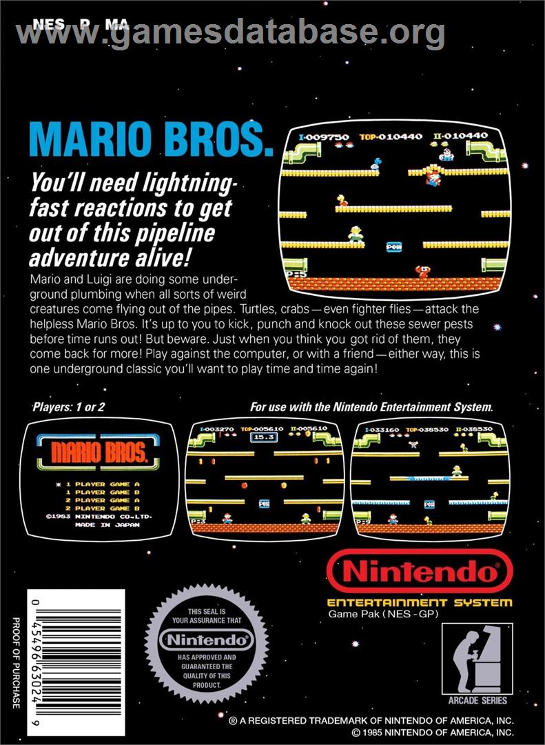 Mario Bros. - Nintendo NES - Artwork - Box Back