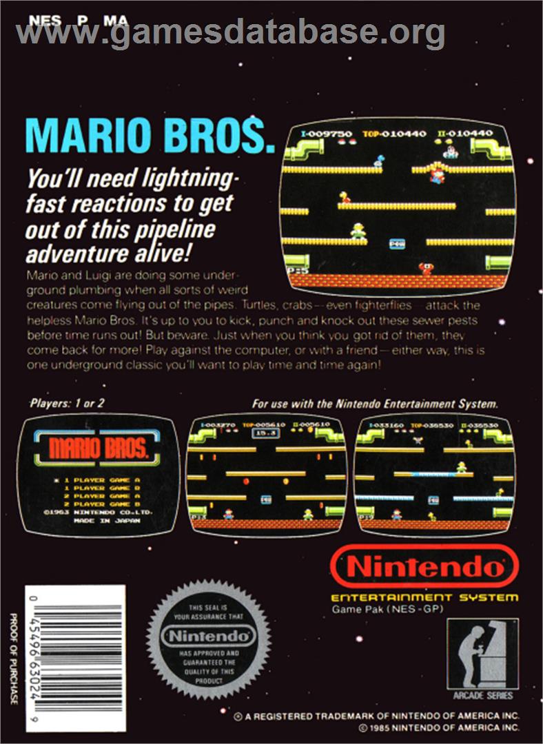 Mario Bros. - Nintendo NES - Artwork - Box Back