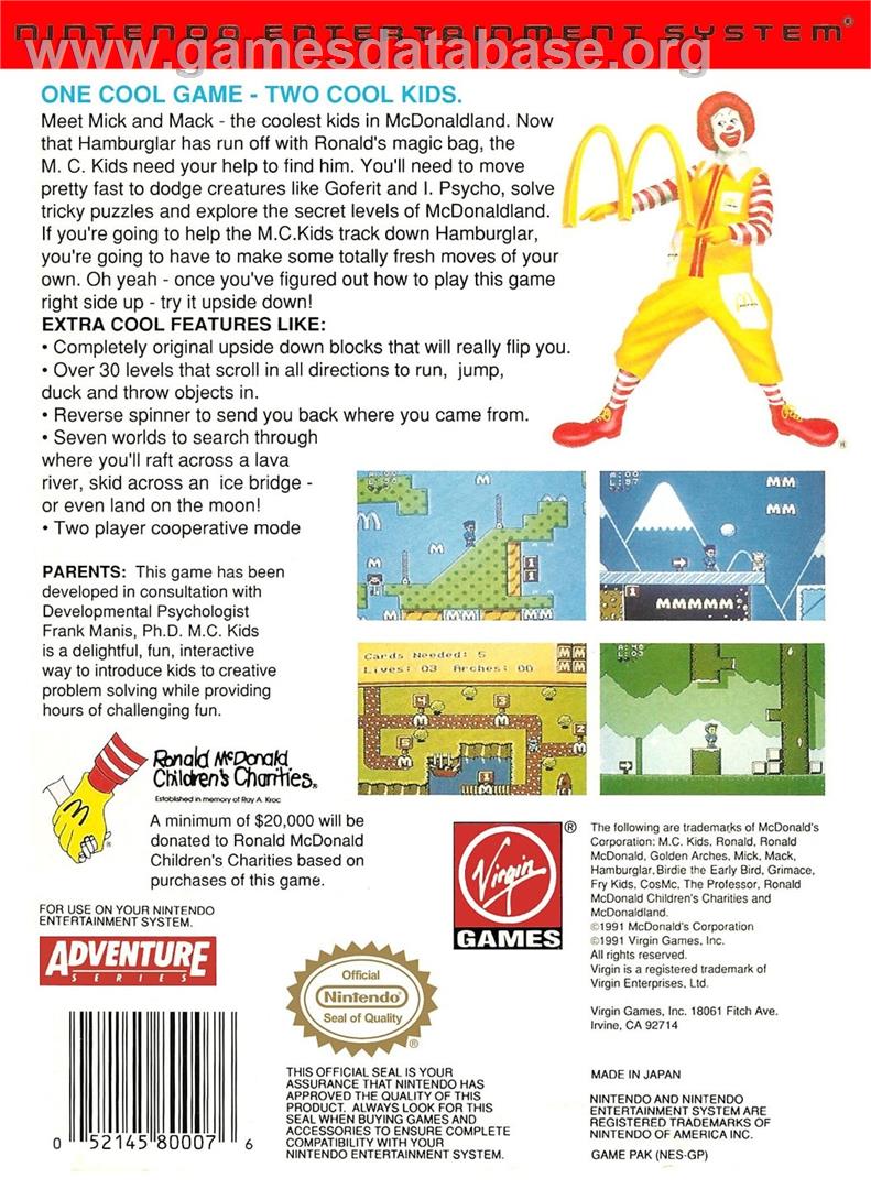 McDonaldland - Nintendo NES - Artwork - Box Back