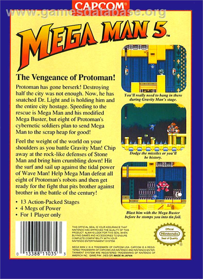 Mega Man 5 - Nintendo NES - Artwork - Box Back
