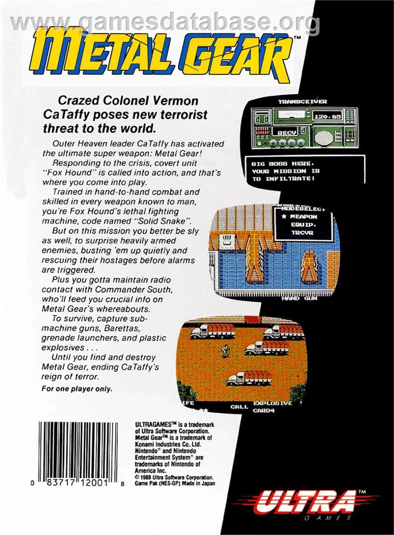 Metal Gear - Nintendo NES - Artwork - Box Back