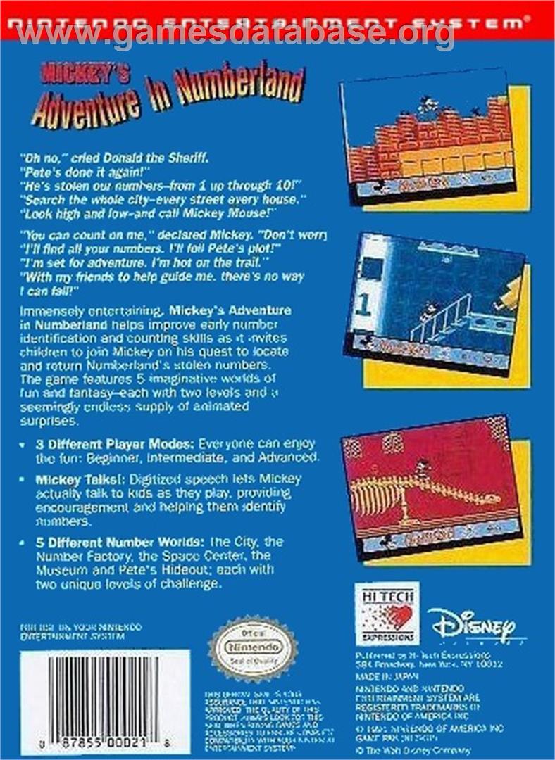 Mickey's Adventures in Numberland - Nintendo NES - Artwork - Box Back