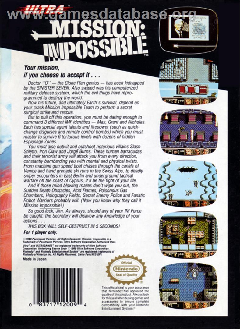 Mission Impossible - Nintendo NES - Artwork - Box Back