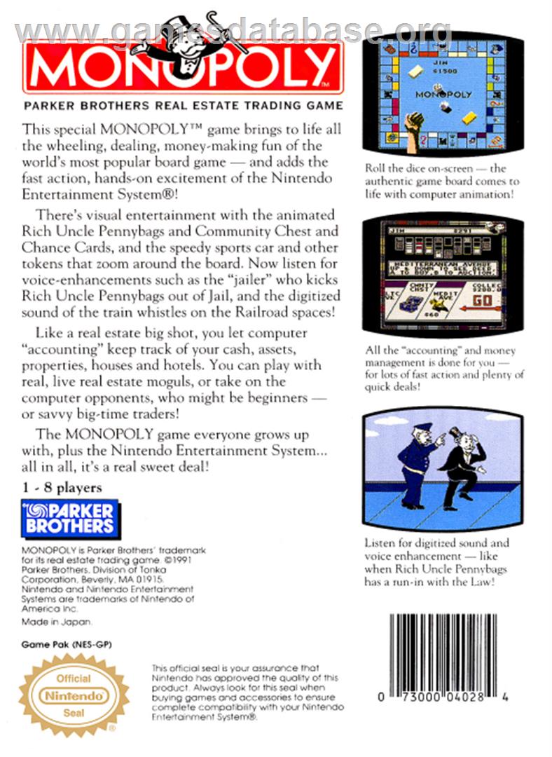 Monopoly - Nintendo NES - Artwork - Box Back
