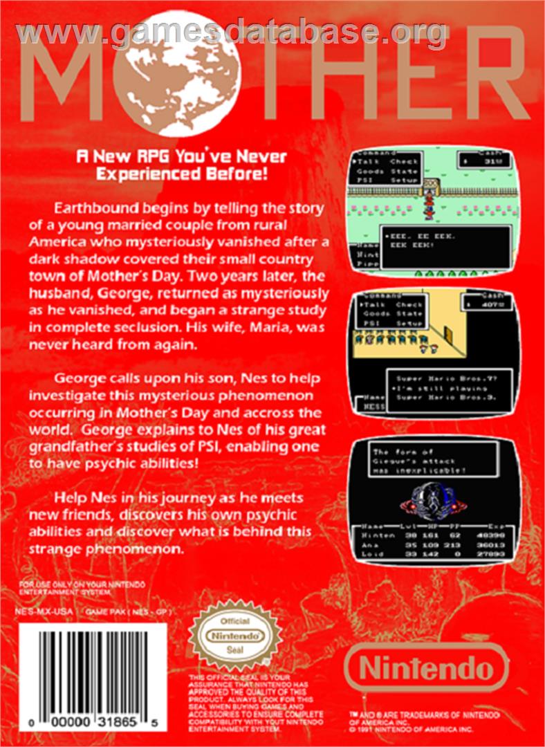 Mother - Nintendo NES - Artwork - Box Back