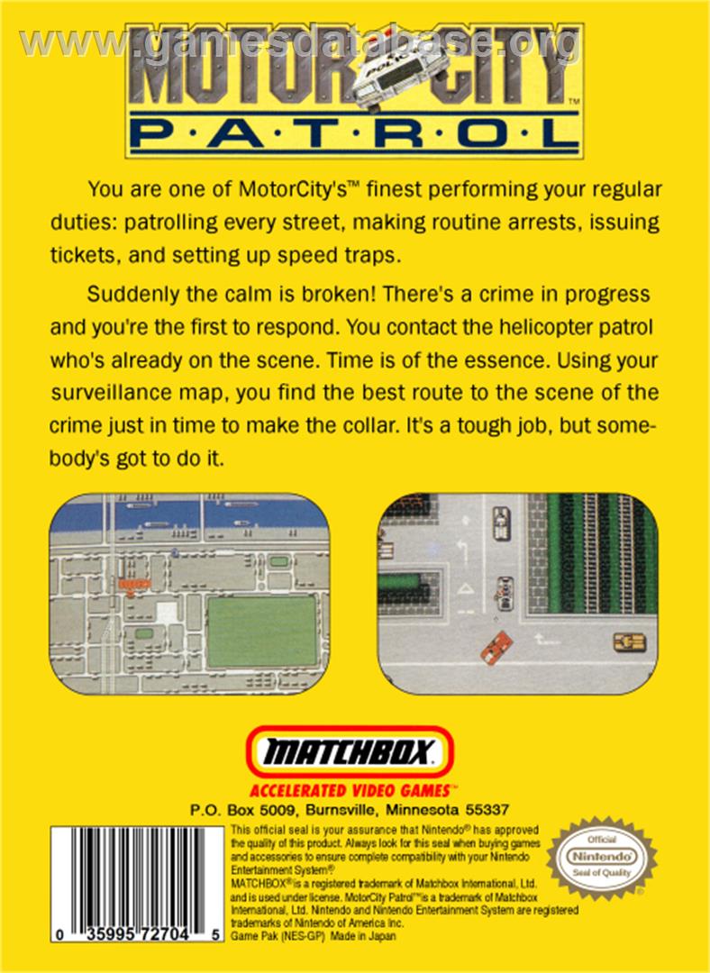 Motor City Patrol - Nintendo NES - Artwork - Box Back