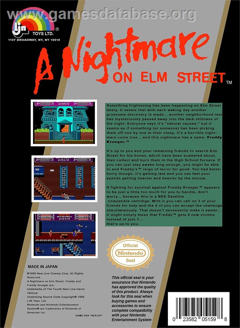 Nightmare On Elm Street, A - Nintendo NES - Artwork - Box Back