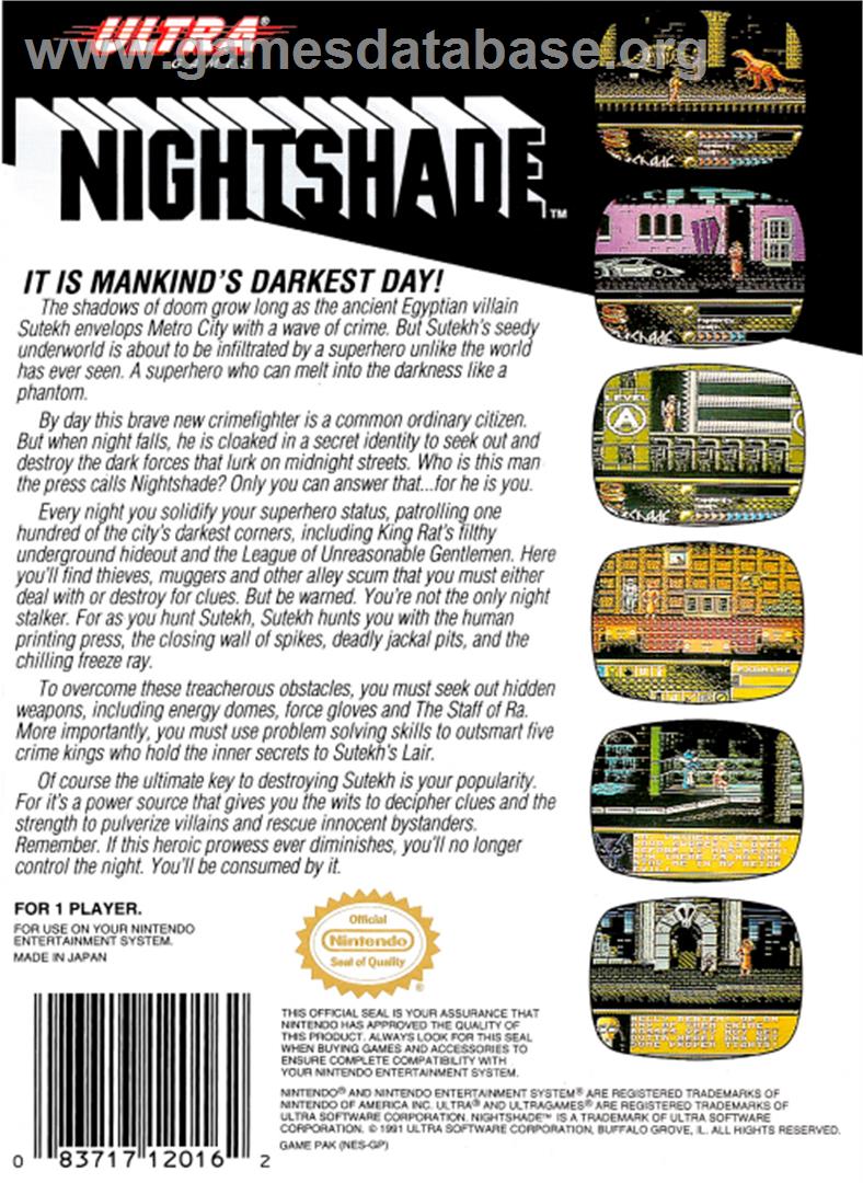 Nightshade: Part 1 - The Claws of Sutekh - Nintendo NES - Artwork - Box Back
