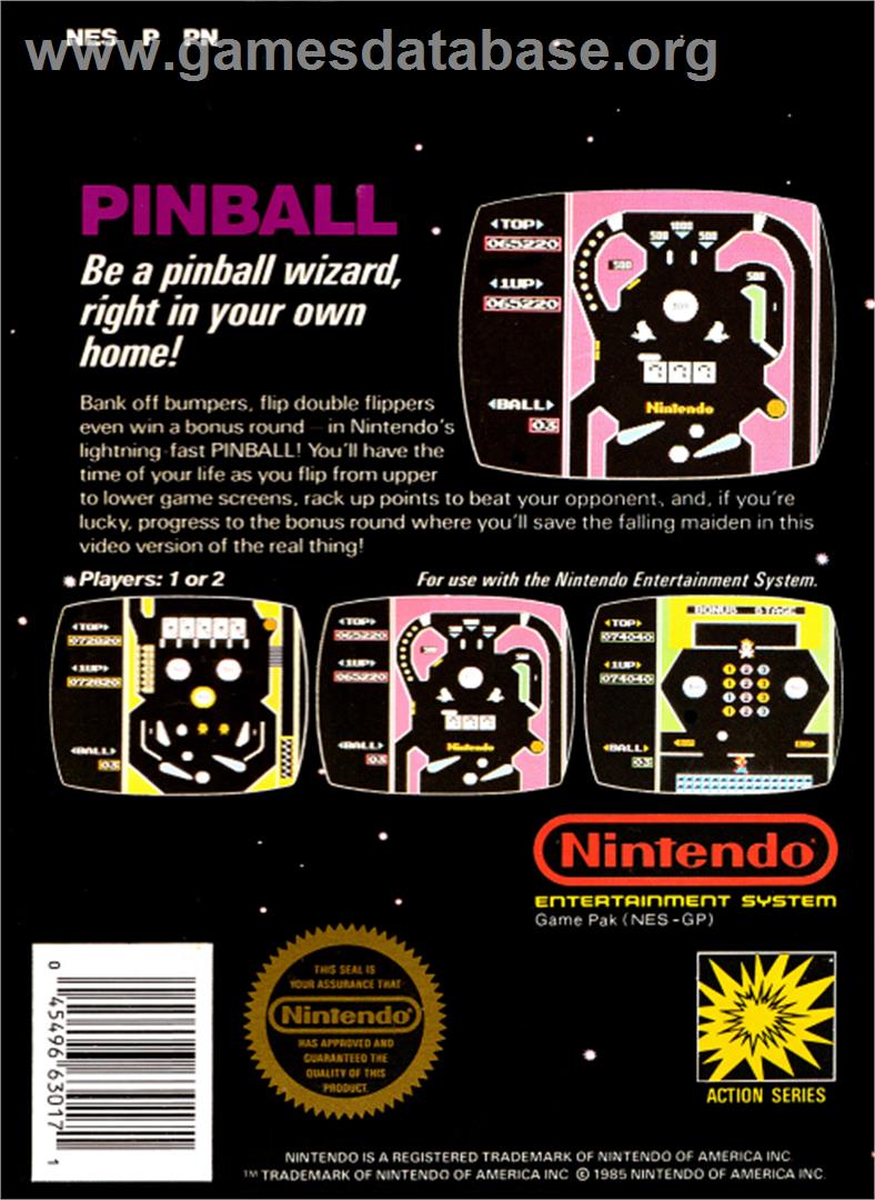 Pinball - Nintendo NES - Artwork - Box Back