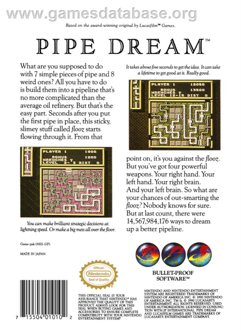 Pipe Dream - Nintendo NES - Artwork - Box Back