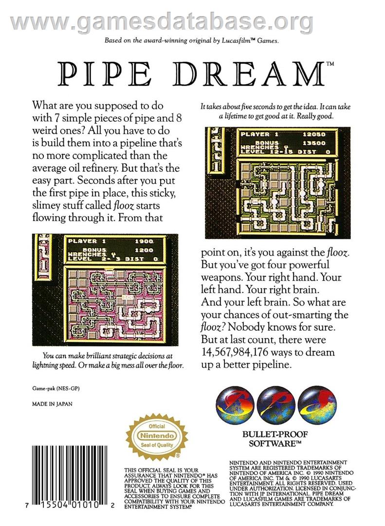Pipe Dream - Nintendo NES - Artwork - Box Back