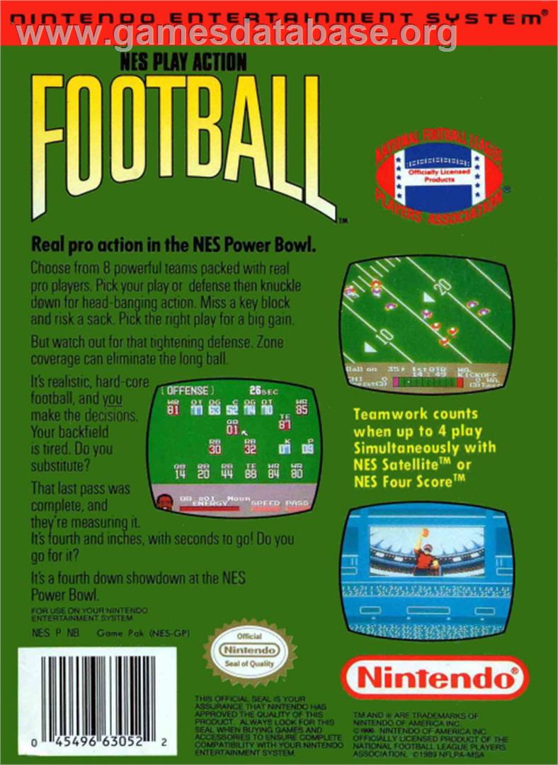 Play Action Football - Nintendo NES - Artwork - Box Back