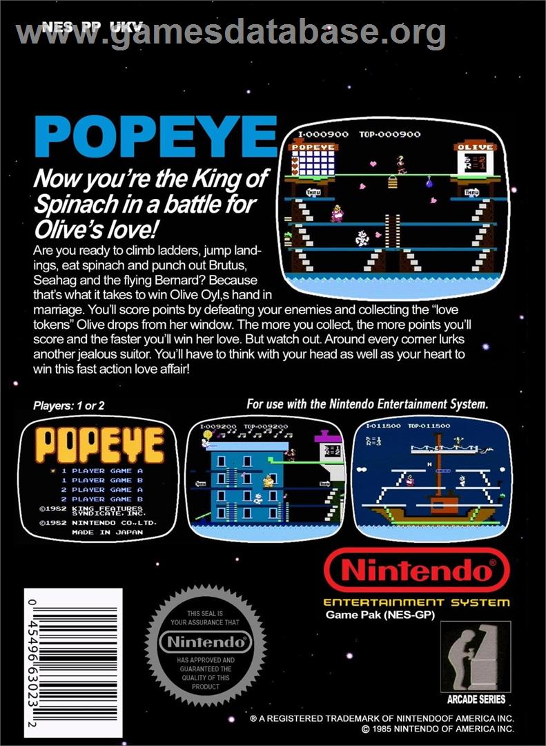 Popeye - Nintendo NES - Artwork - Box Back