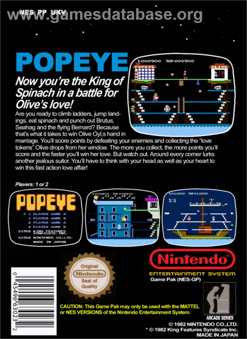 Popeye - Nintendo NES - Artwork - Box Back