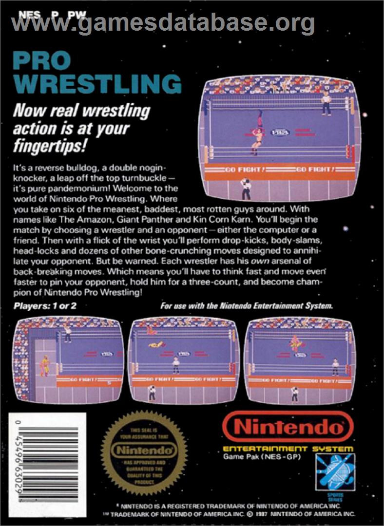 Pro Wrestling - Nintendo NES - Artwork - Box Back