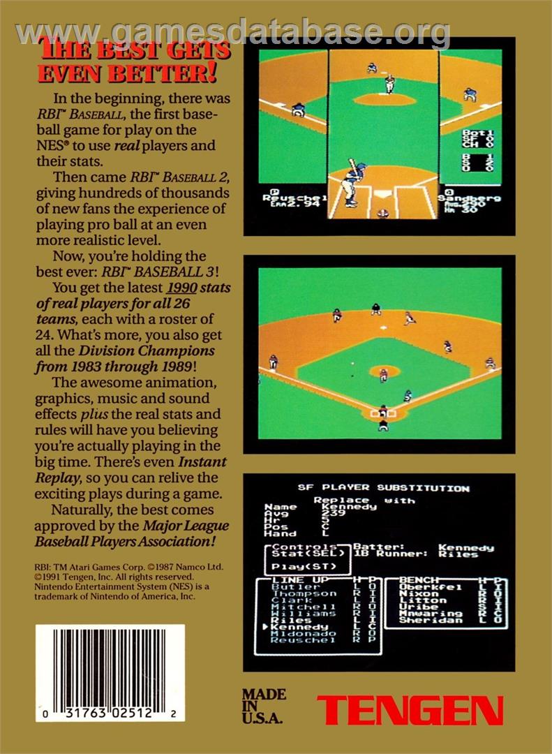 R.b.i. Baseball 3 - Nintendo NES - Artwork - Box Back