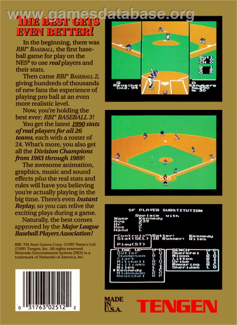 RBI Baseball 3 - Nintendo NES - Artwork - Box Back