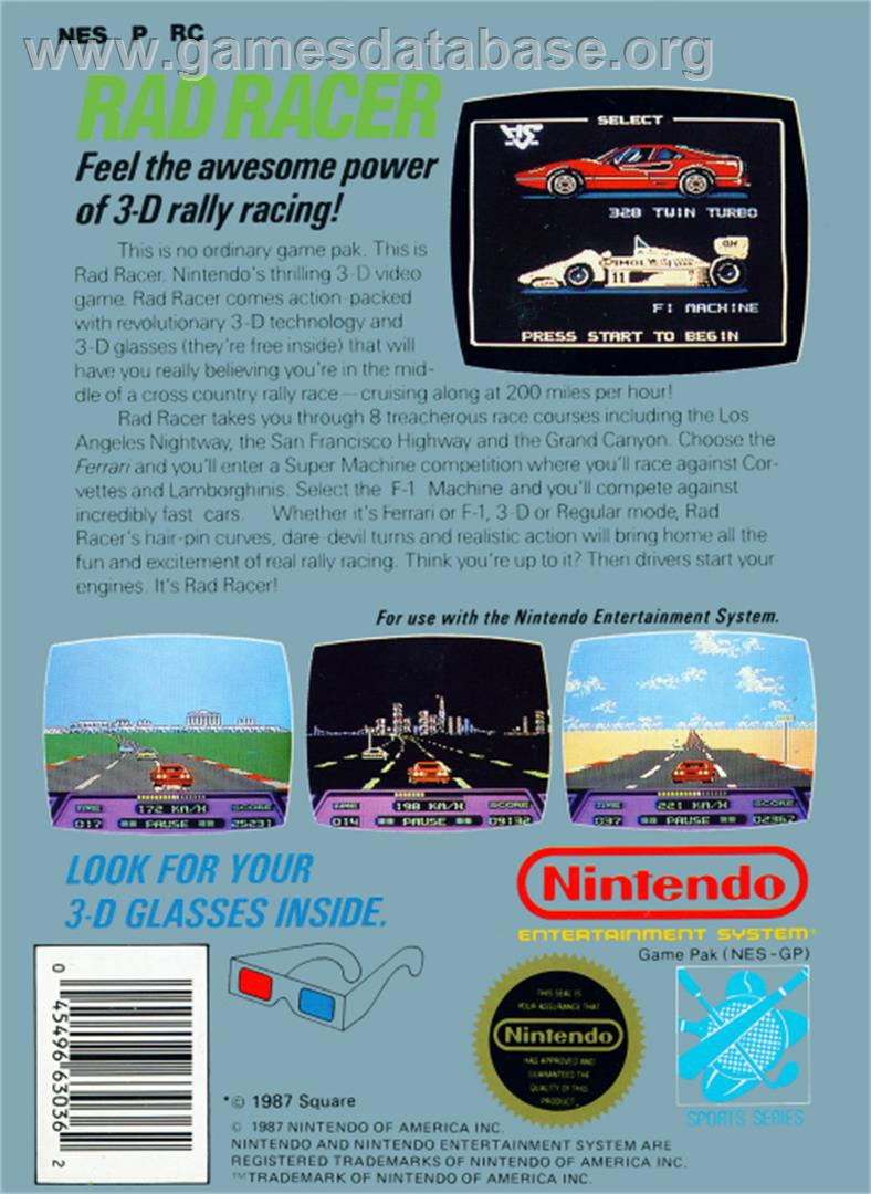 Rad Racer - Nintendo NES - Artwork - Box Back