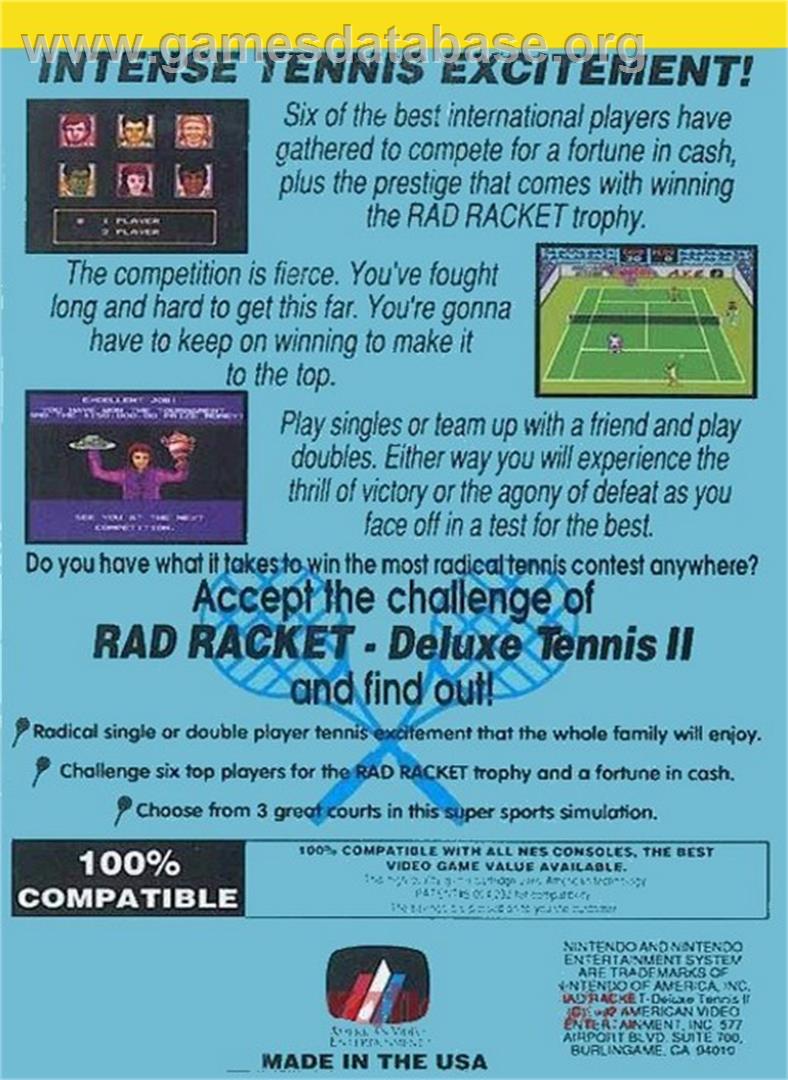 Rad Racket: Deluxe Tennis 2 - Nintendo NES - Artwork - Box Back