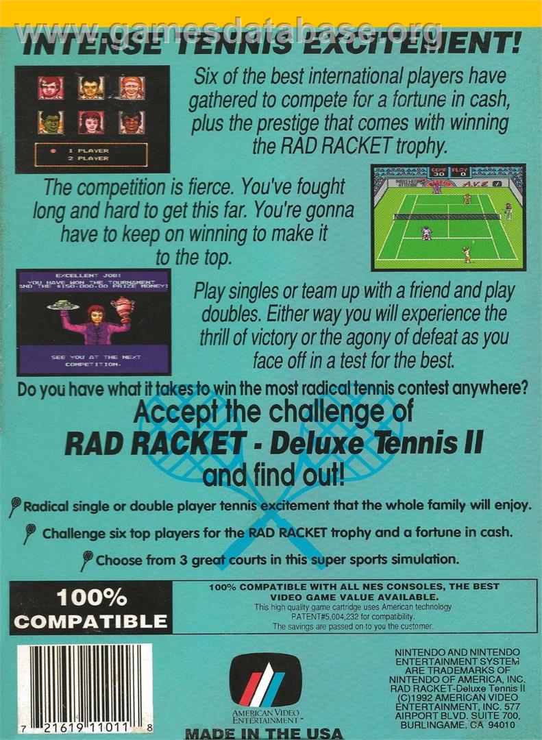 Rad Racket - Deluxe Tennis 2 - Nintendo NES - Artwork - Box Back