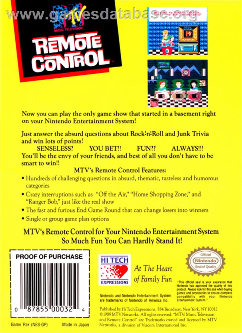 Remote Control - Nintendo NES - Artwork - Box Back