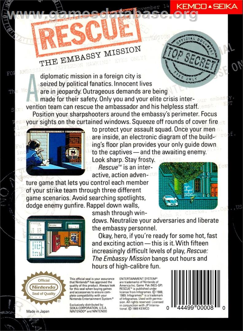 Rescue - The Embassy Mission - Nintendo NES - Artwork - Box Back