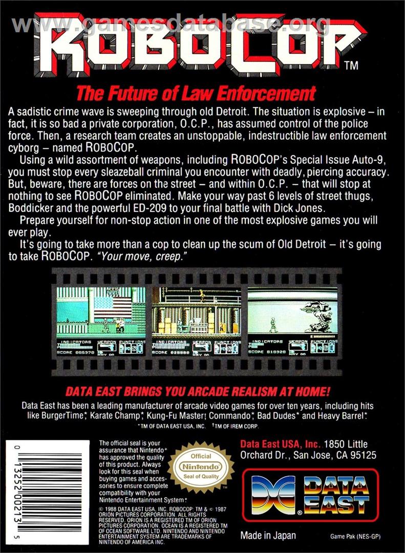 Robocop - Nintendo NES - Artwork - Box Back