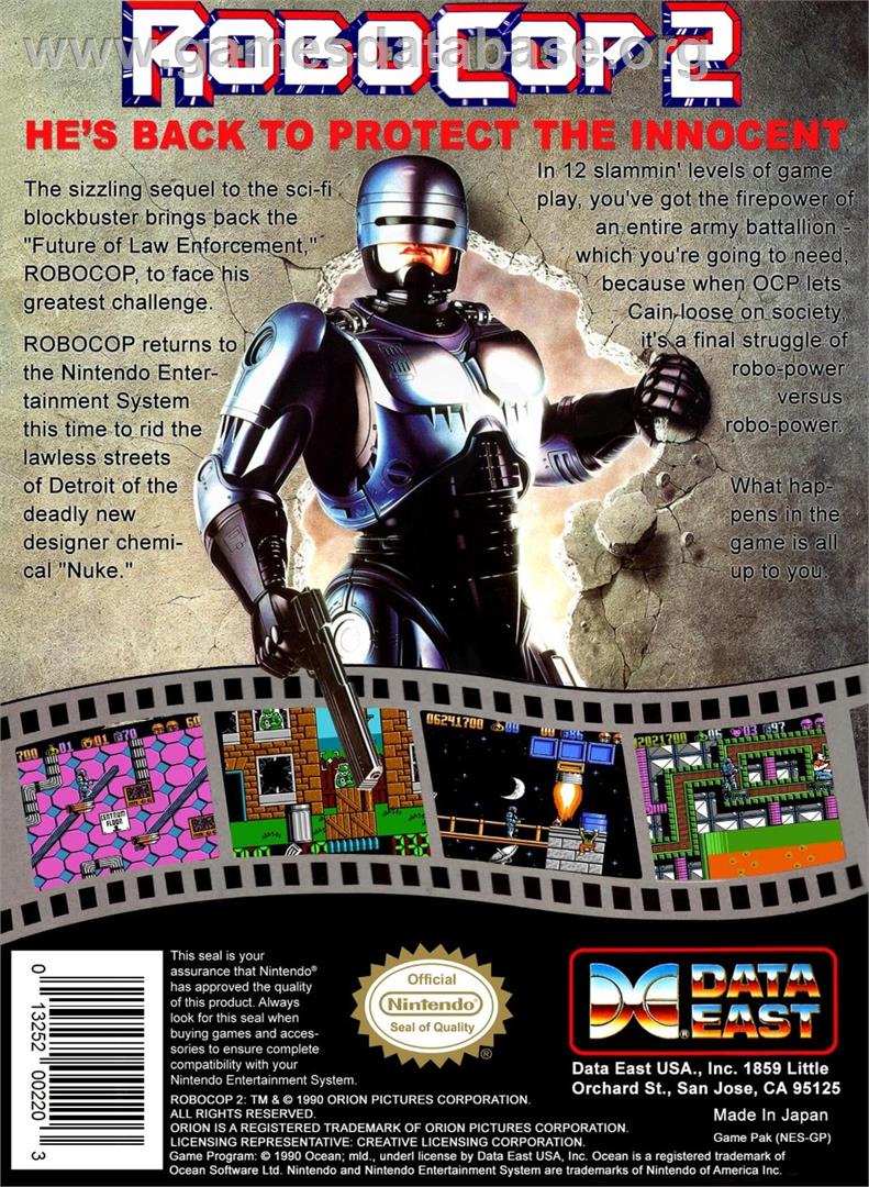 Robocop 2 - Nintendo NES - Artwork - Box Back