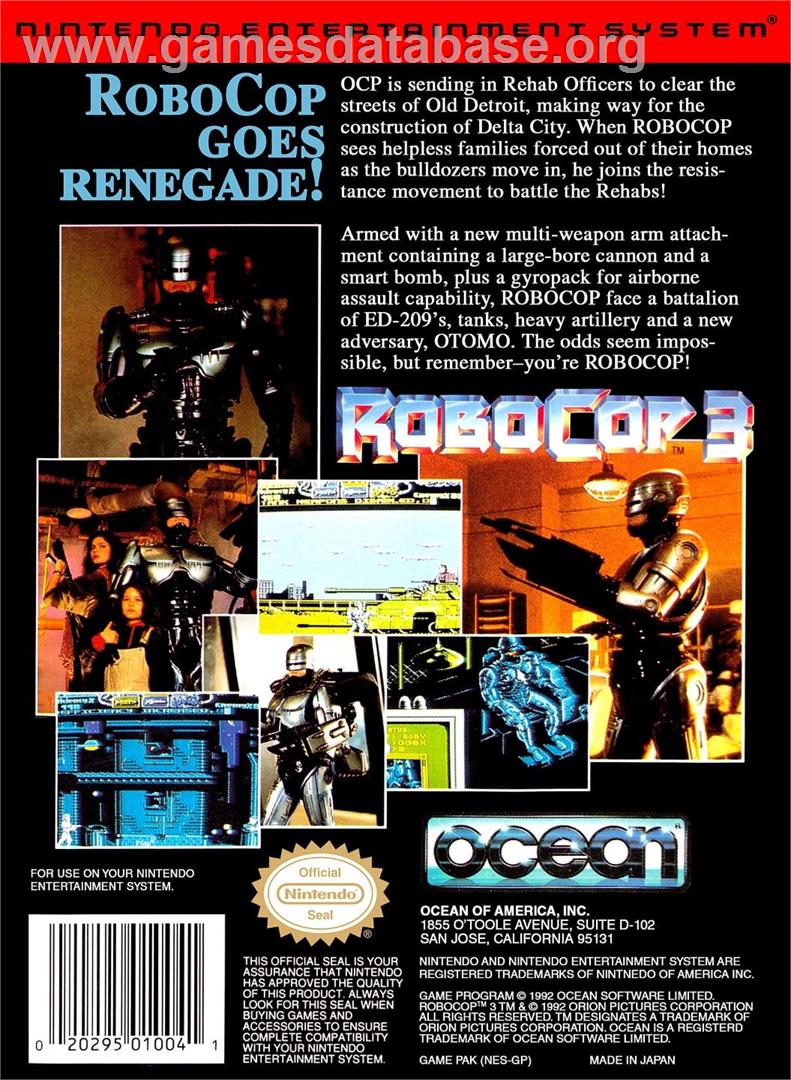 Robocop 3 - Nintendo NES - Artwork - Box Back