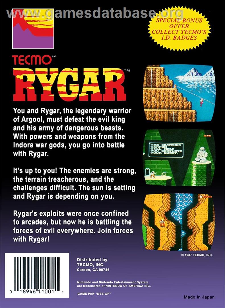 Rygar - Nintendo NES - Artwork - Box Back