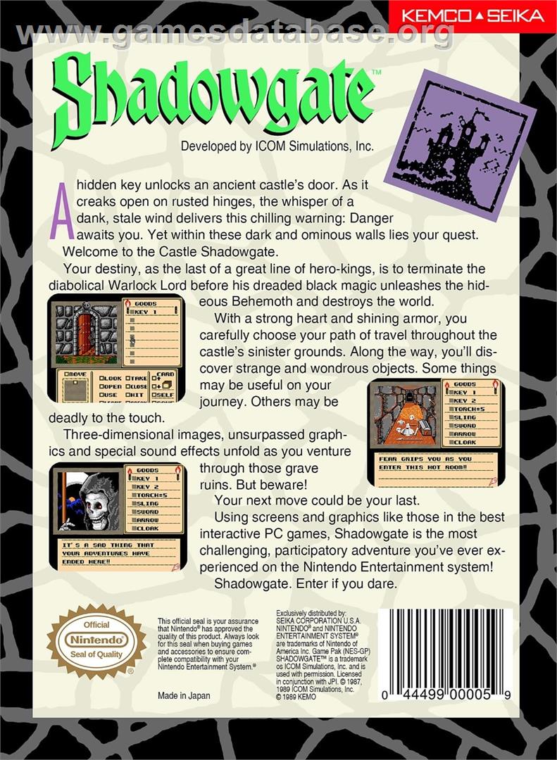 Shadowgate - Nintendo NES - Artwork - Box Back