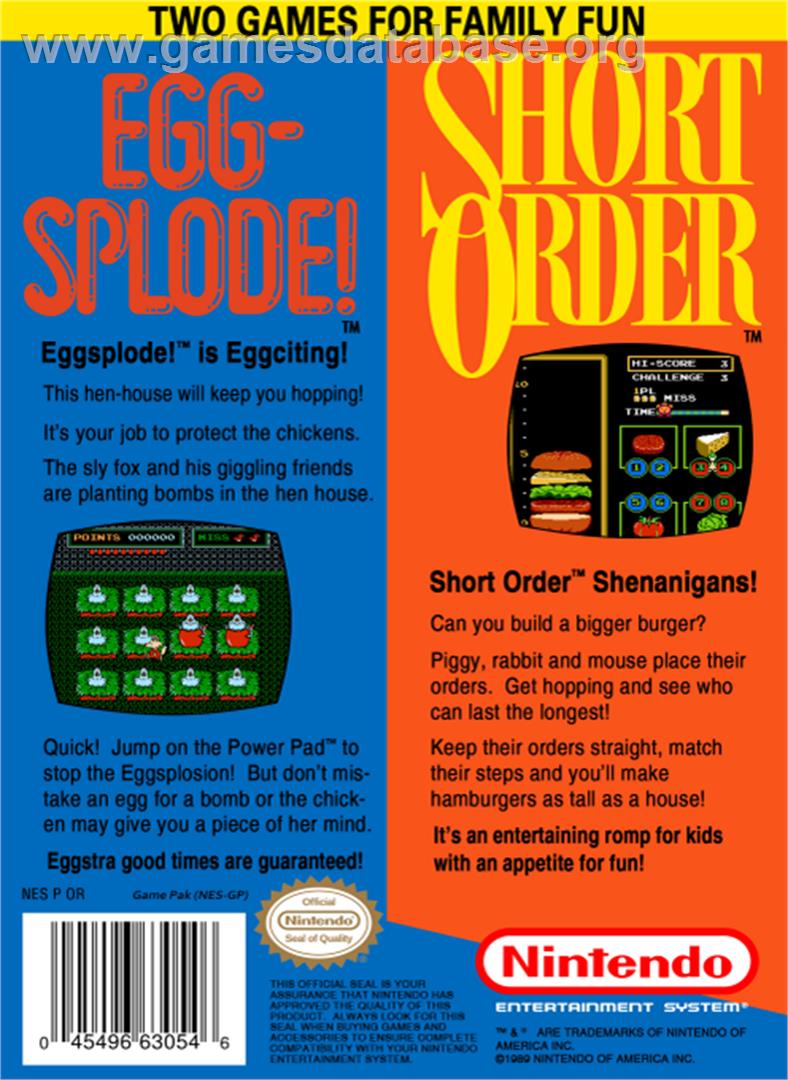 Short Order & Eggsplode - Nintendo NES - Artwork - Box Back