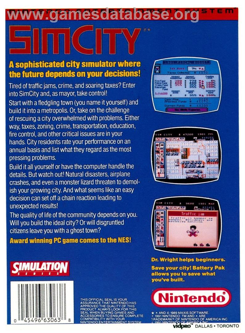 Sim City - Nintendo NES - Artwork - Box Back