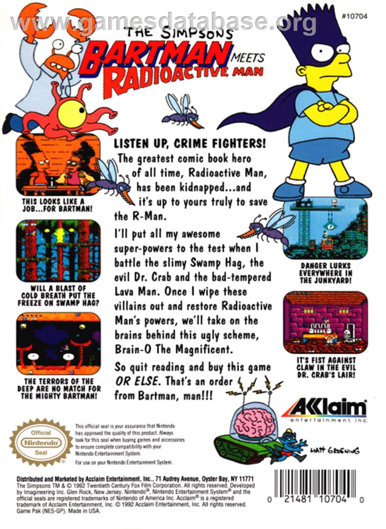 Simpsons: Bartman Meets Radioactive Man - Nintendo NES - Artwork - Box Back