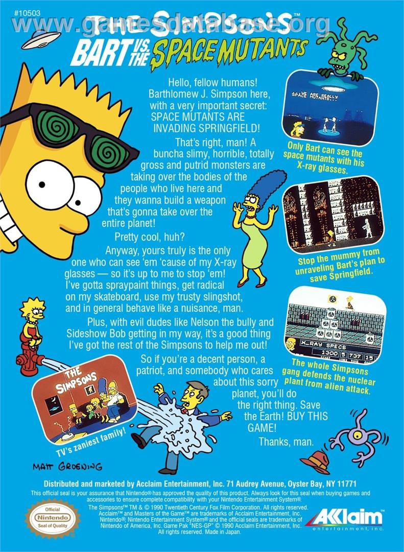 Simpsons - Bart Vs The Space Mutants, The - Nintendo NES - Artwork - Box Back