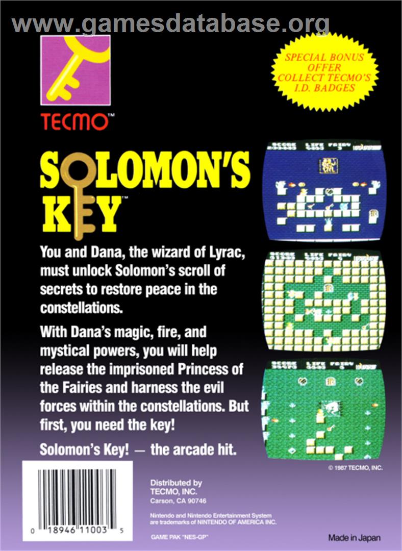 Solomon's Key - Nintendo NES - Artwork - Box Back