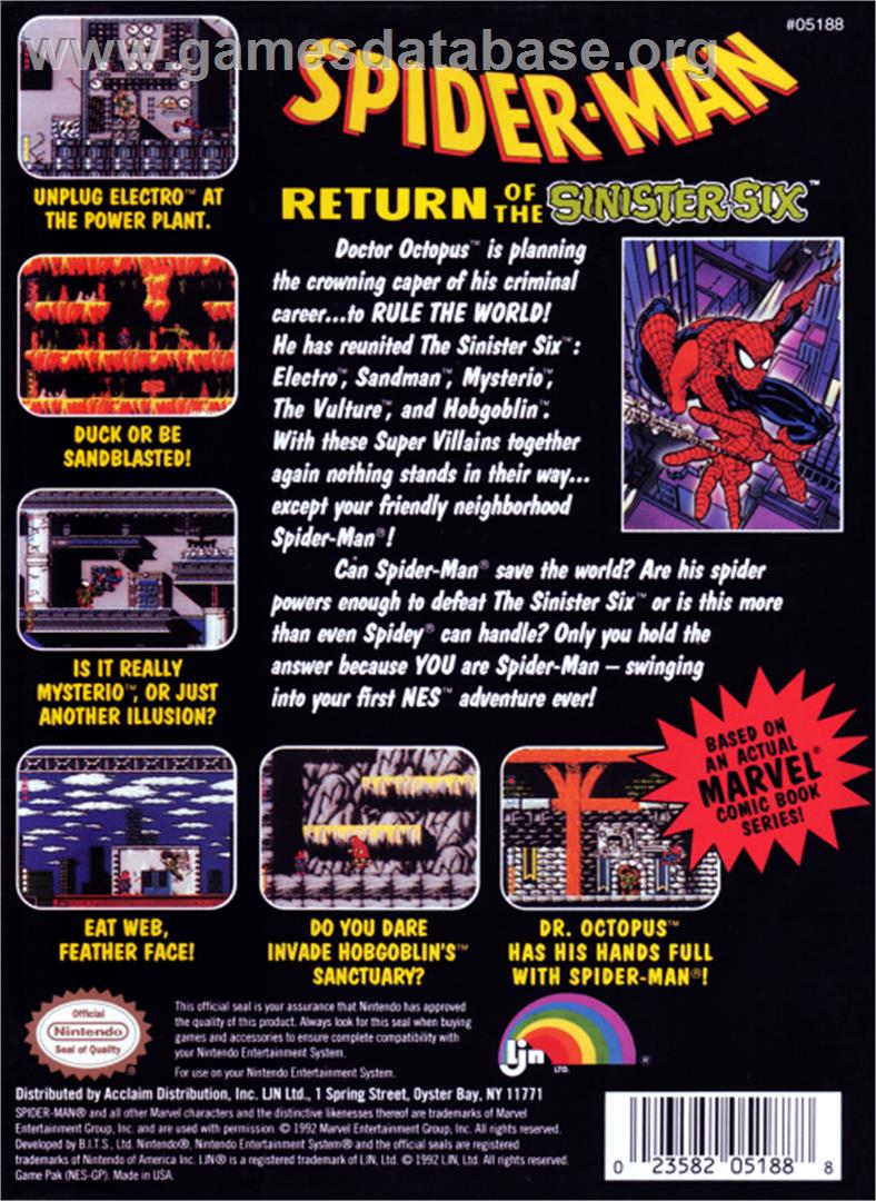 Spider-Man: Return of the Sinister Six - Nintendo NES - Artwork - Box Back