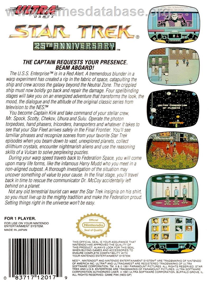 Star Trek - 25th Anniversary - Nintendo NES - Artwork - Box Back