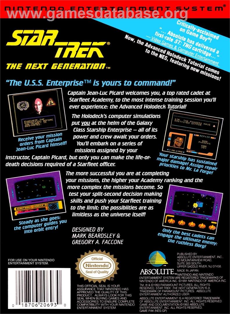 Star Trek - The Next Generation - Nintendo NES - Artwork - Box Back
