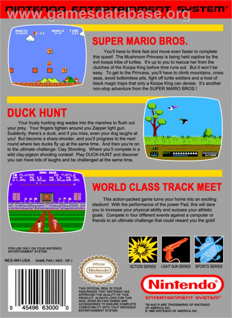 Super Mario Bros, Duck Hunt, & World Class Track Meet - Nintendo NES - Artwork - Box Back